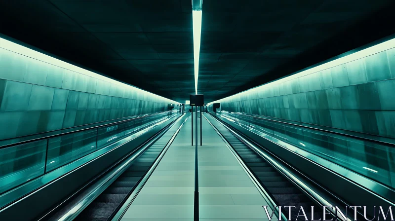 Futuristic Subway Tunnel with Escalator AI Image