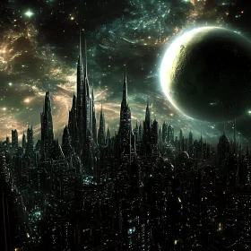 Alien Metropolis Beneath Cosmic Phenomena