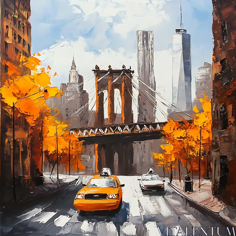 AI ART Urban Autumn Taxi Scene