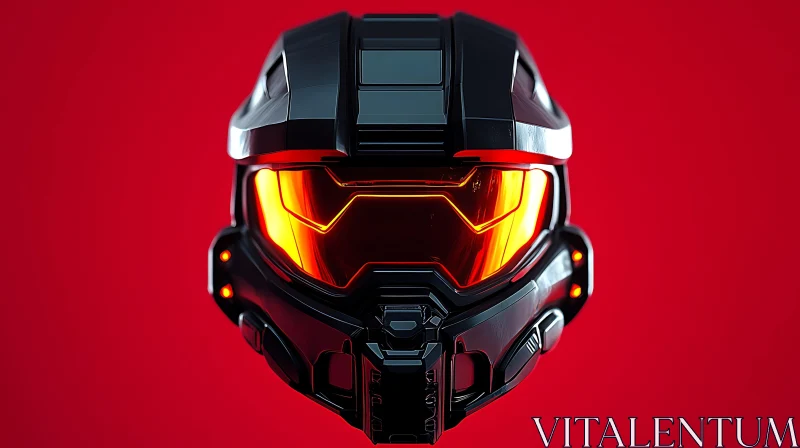 AI ART High-Tech Cyber Helmet on Red