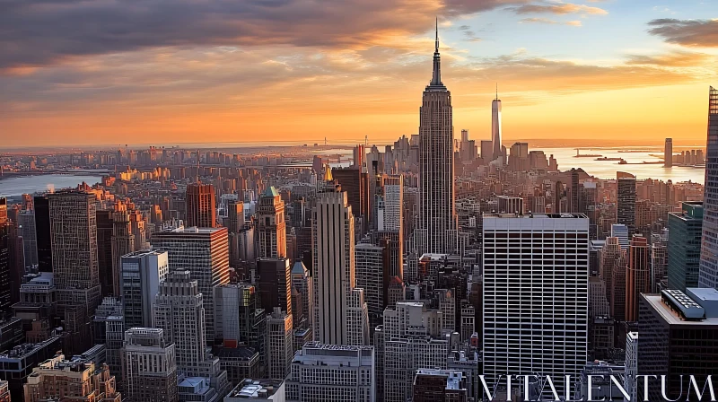 Urban Sunset Skyline with Skyscrapers AI Image