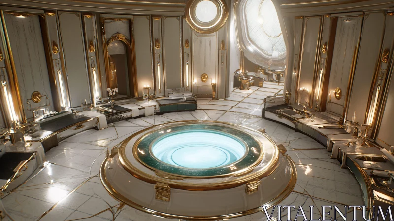 Opulent Bathroom with Circular Bathtub AI Image