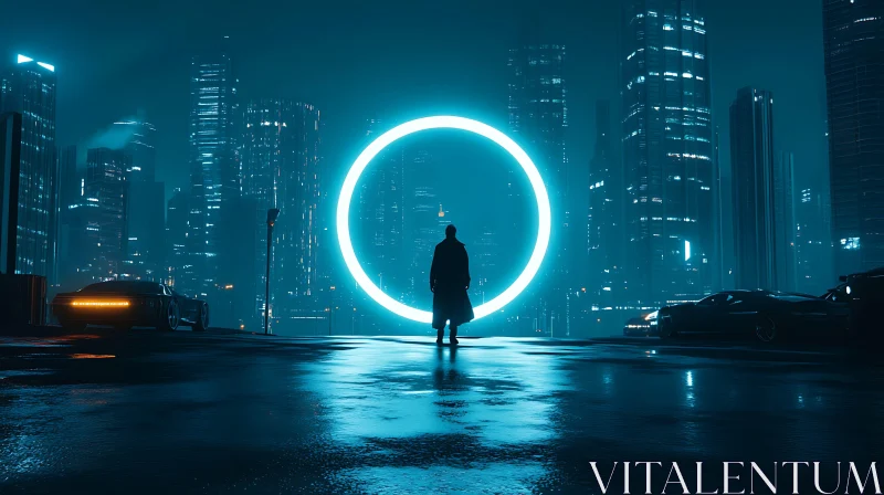 AI ART Cyberpunk Urban Scene with Neon Circle