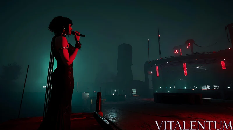 Mysterious Night Performance by Female Singer AI Image