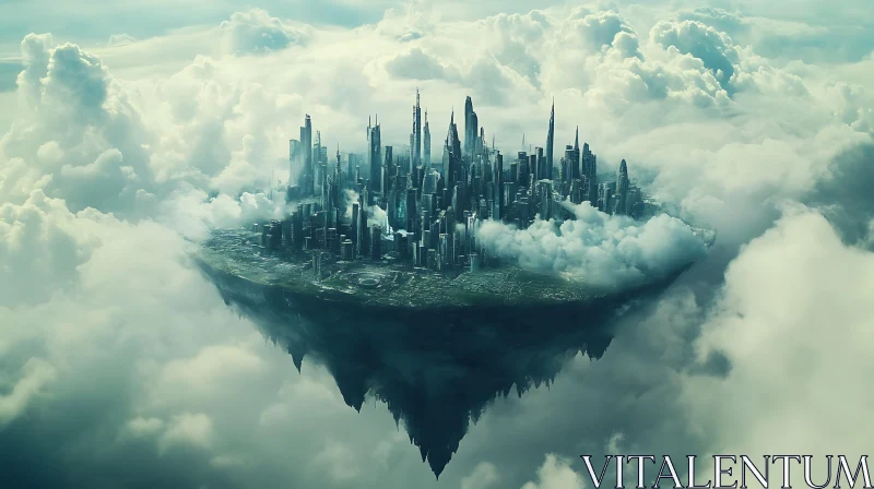 Futuristic Aerial Island Cityscape AI Image