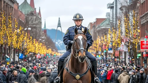 Mounted Police Overseeing City Gathering