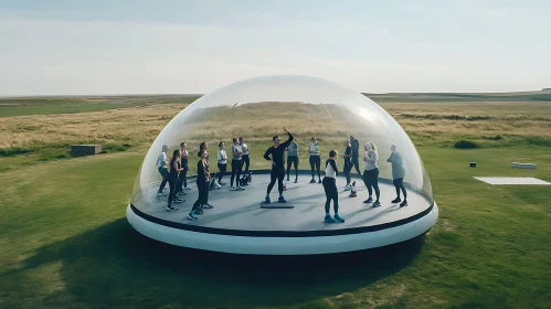 Fitness Session in Modern Dome on Grass Field