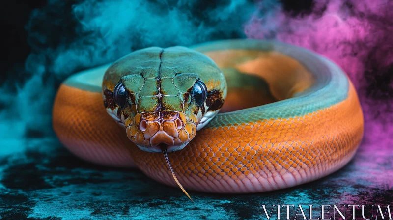 Vivid Snake with Colorful Smoke AI Image