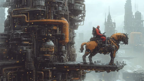 Industrial Futuristic City and Robotic Horse Rider