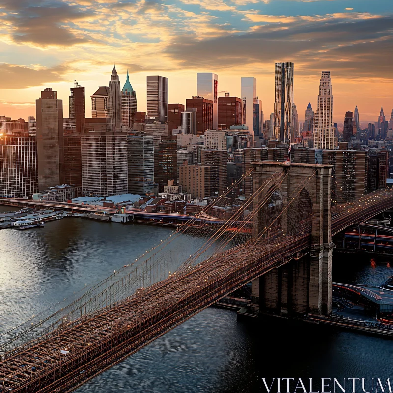 Brooklyn Bridge and NYC Skyline During Sunset AI Image