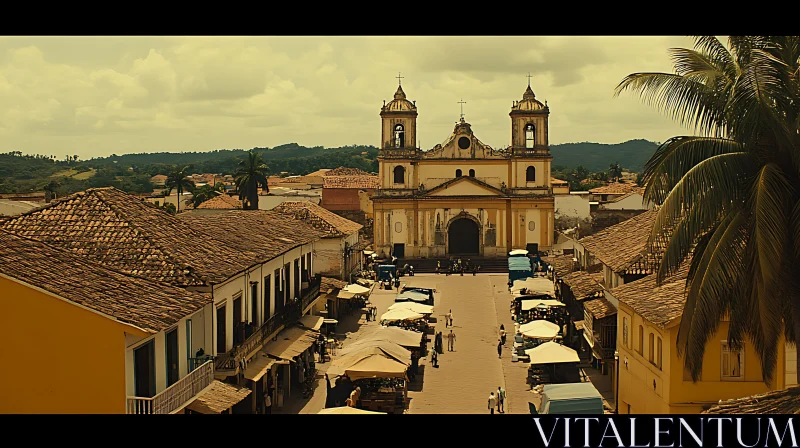 Historical Town Square with Colonial Architecture AI Image