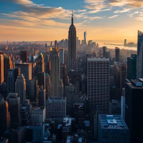 Sunrise Over City Skyline with Tall Buildings