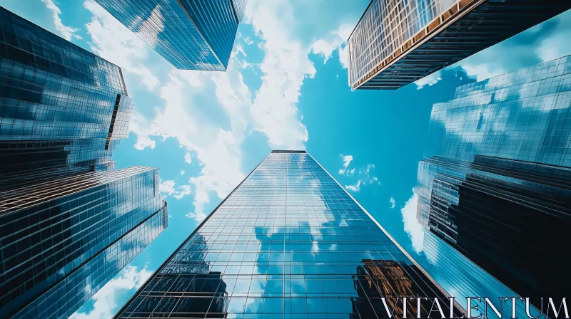 Modern Skyscrapers Reflecting Blue Sky AI Image