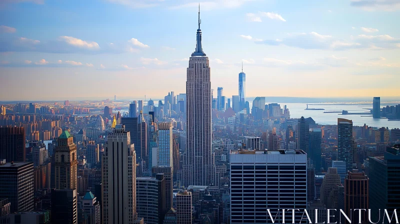 Cityscape with Prominent Skyscrapers and Water View AI Image