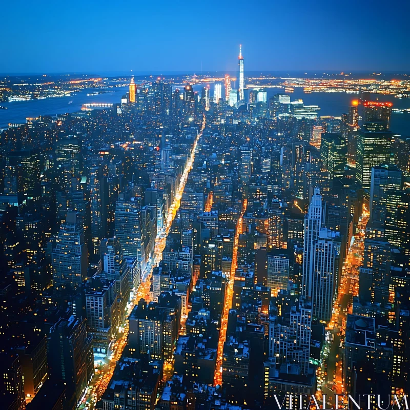 Illuminated Urban Skyline at Night AI Image