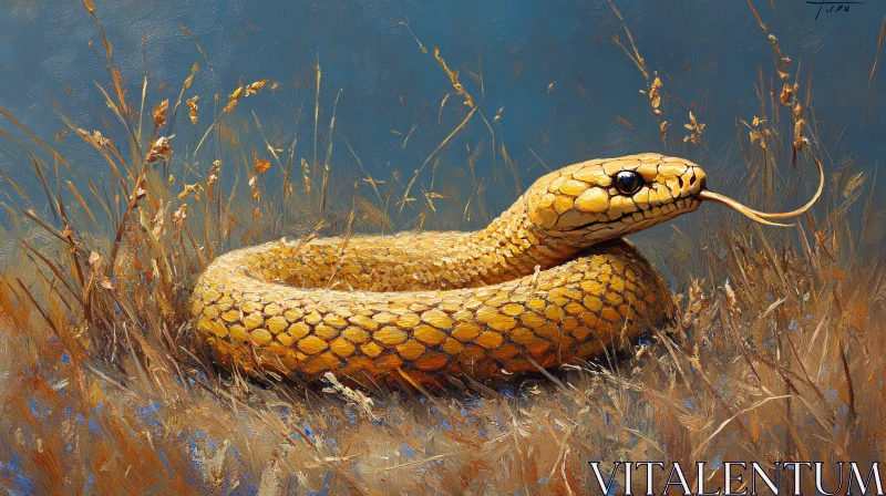 Elegant Reptile Amidst Golden Grass AI Image