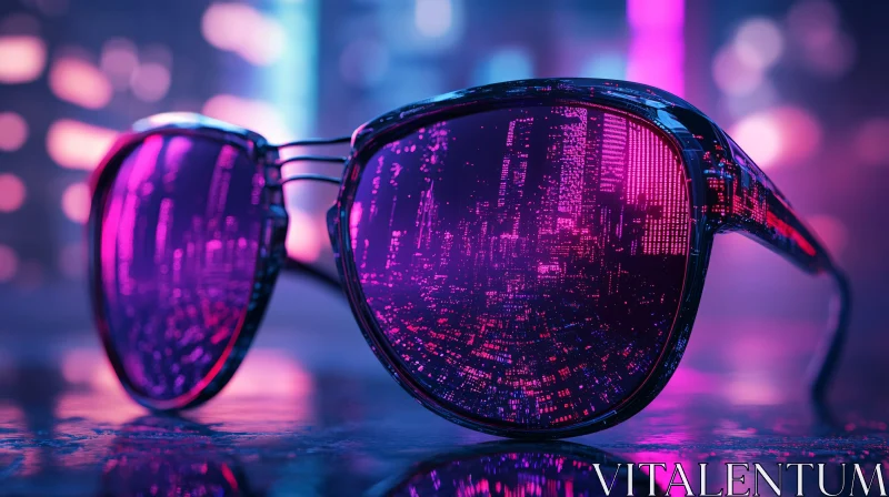 Futuristic City Reflected in Sunglass Lenses AI Image