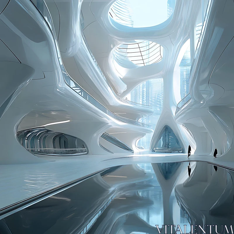 Modern Futuristic Interior Featuring Curvaceous Designs AI Image