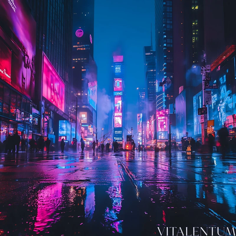 Neon City Night: Reflections and Skyscrapers AI Image