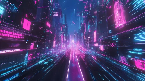 Neon Cyberpunk Urban Landscape at Night