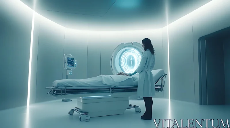 Advanced Medical Examination in a Futuristic Clinic AI Image