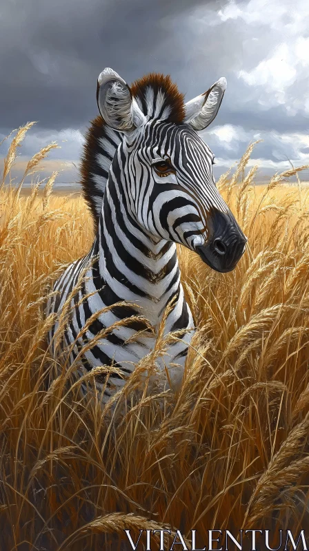 Zebra in Tall Grass AI Image