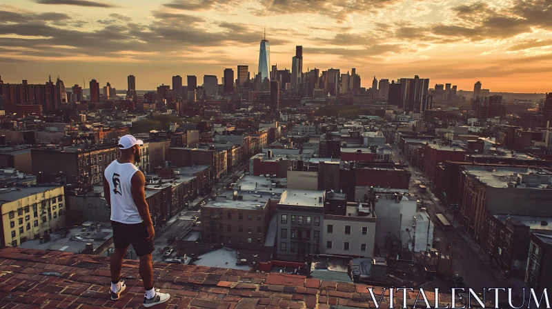 Urban Skyline During Sunset from Rooftop AI Image