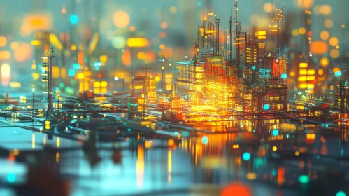 Sci-Fi Urban Landscape with Illuminated Buildings