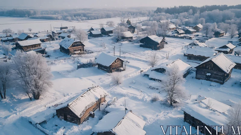 Peaceful Winter Village in Snow AI Image