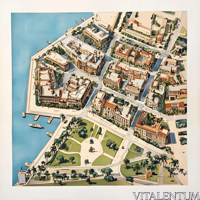 City Planning Aerial View with Buildings and Waterfront AI Image