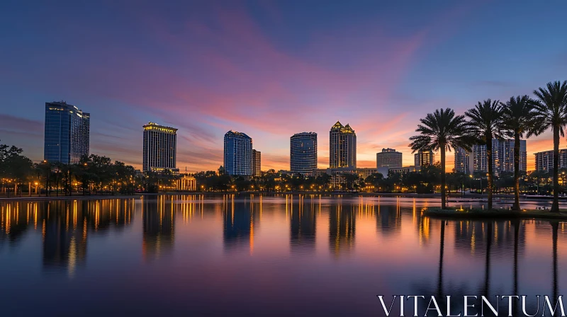 Cityscape at Dusk with Reflections AI Image