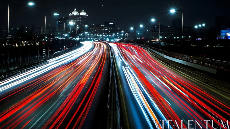 AI ART Urban Nightscape with Light Trails