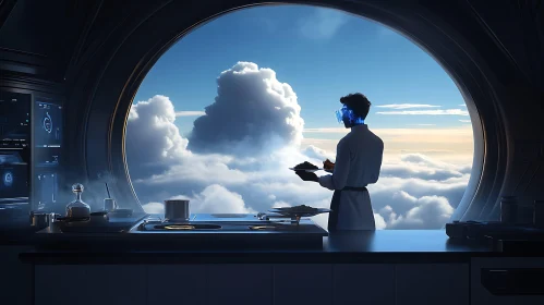 Tech-Savvy Chef in Futuristic Setting