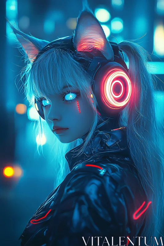 AI ART Neon Cyberpunk Girl in Metallic Jacket