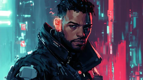 Cyberpunk Man with Advanced Enhancements