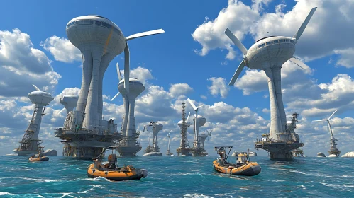 Futuristic Marine Wind Turbine Landscape