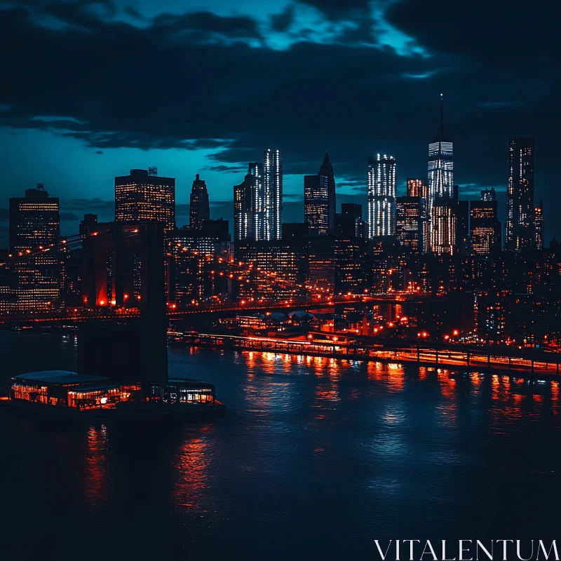 City Lights and Skyline at Night AI Image