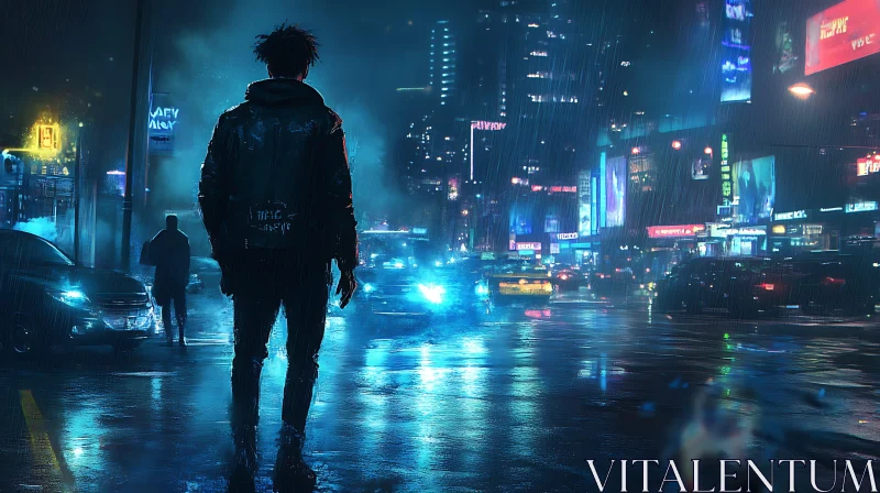 AI ART Silhouette in Cyberpunk Cityscape