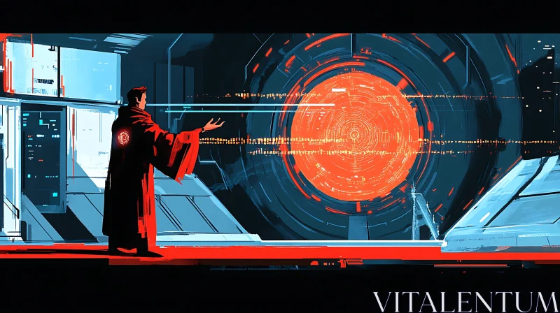 High-Tech Futuristic Art with Glowing Red Portal AI Image