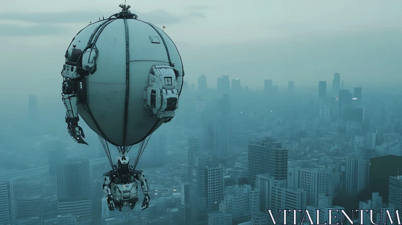 Advanced Robotic Airship in a Modern City AI Image