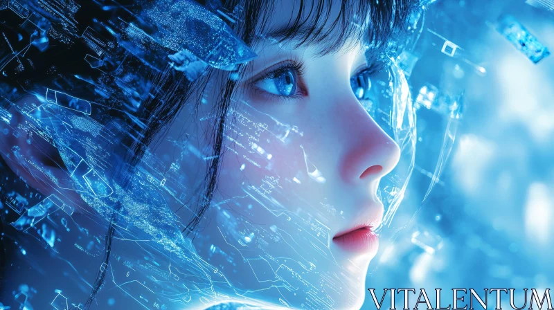 AI ART Blue-Eyed Woman in a Cybernetic World