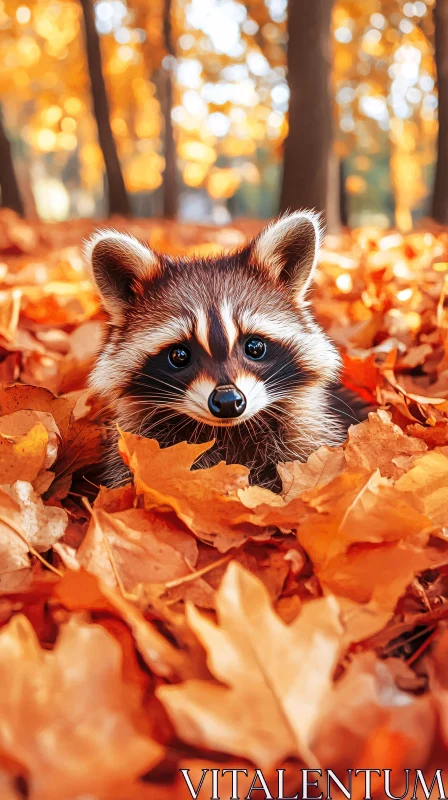 Cute Raccoon in Fall Foliage AI Image