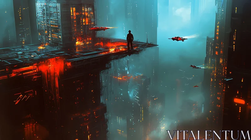 AI ART Dystopian Urban Scene with Elevated Platform and Misty Atmosphere