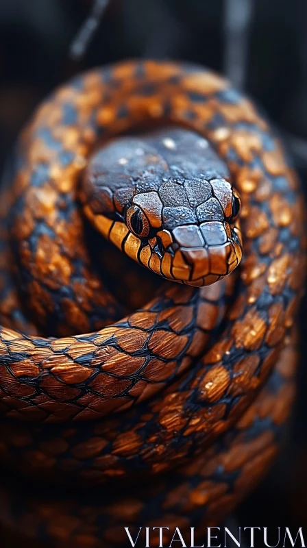 Close-up of a Coiled Serpent AI Image