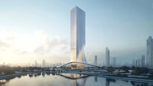 Futuristic Tower in a Serene Urban Setting