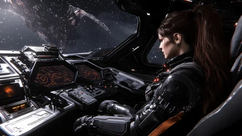 High-Tech Spaceship Cockpit with Female Pilot