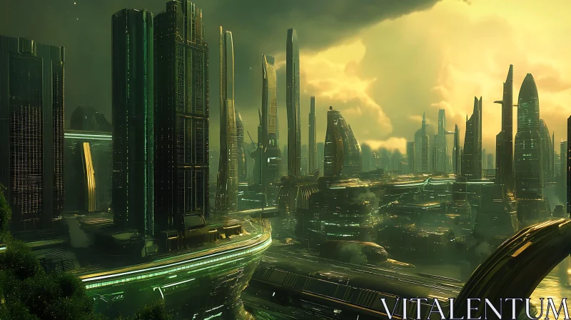 Advanced Urban Skyline in a Futuristic Setting AI Image