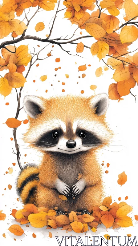 AI ART Cute Raccoon in Autumn Scene