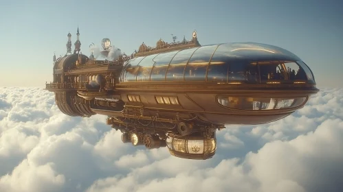 Steampunk Airship Above Clouds