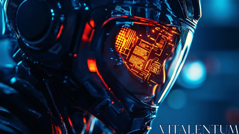 High-Tech Helmet with Glowing Circuits AI Image